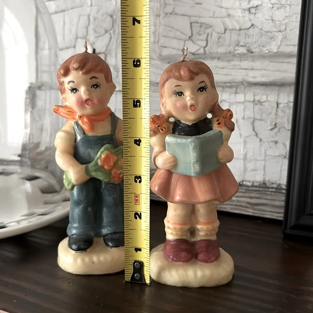 Vintage Boy | Girl Candle Figurines 6”T Never Used. Hand painted | Unique 50s